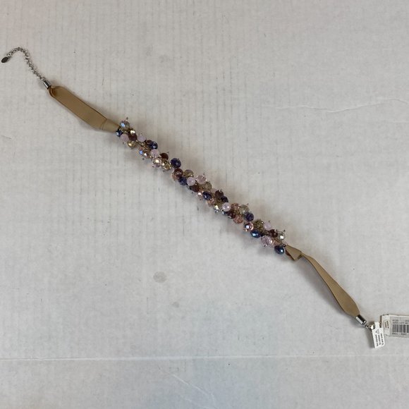 NWT Gold Purple Pink Taupe Beaded Grosgrain Ribbon Silver Clasp Macy's Necklace - Picture 6 of 6